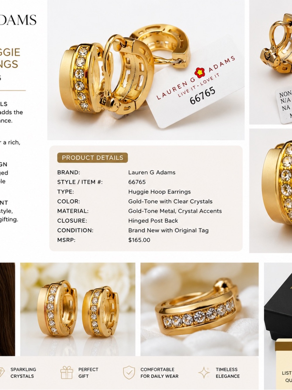 Gold-Tone Huggie Hoop Earrings with Clear Crystals